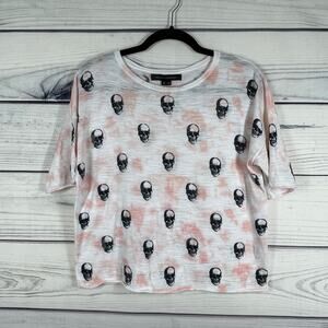 Skull Cashmere Tee Casual Dropped Shoulder Black Skulls Pink Boxy Toop Size XS